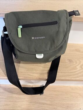 Women’s Sherpani Olive Green Messenger Bag with Black Strap and Mint Accents